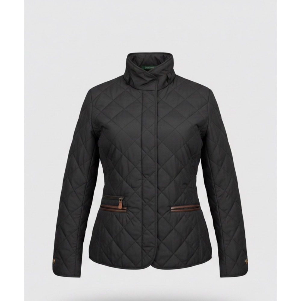 Lauren Ralph Lauren Black Quilted Equestrian Jacket Mock Neck Medium